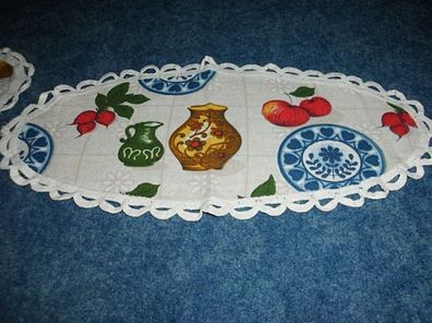 Deckchen-Baumwolle mit Borte-Küchenmotiv-- 40 x 16 cm