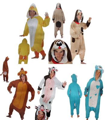 Plüsch-Overall Kostüm Affe Kuh Teddybär Küken Hund Verkleidung Karneval Fasching