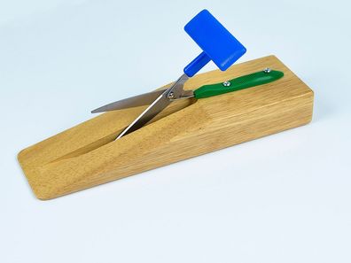 Schere Einhand-Tisch-Schere Spitz selbstöffnend mit Holzblock