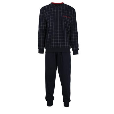 strellson Herren Schlafanzug Set Rundhals Dunkelblau kurz Ringel-Print