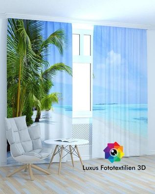 Fotogardinen 3D Fotovorhang mit Motiv Vorhänge & Gardinen nach Maß Weiße Strand