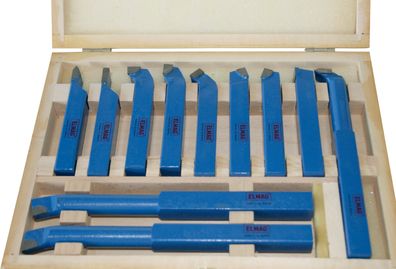 Drehstähle-Satz 16x16 mm, 11-teilig m. aufgelöteten HM-Platten, in Holzkassette