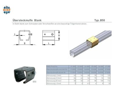 NIKO Übersteckmuffe Schweißmuffe Schienenhalter Schiebetorschiene Laufschienen