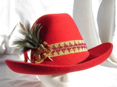 roter Damenhut Trachtenhut ausgefallen mondän großes Federgesteck Einzelstück p