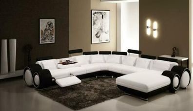 Leder Sofa Couch XXL Wohnlandschaft Ledercouch BIG SOFA XXL Ecksofa Weiß-Schwarz