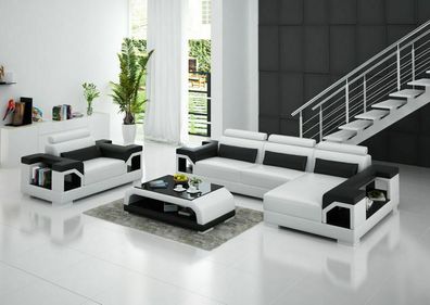 Ledersofa Wohnlandschaft Ecksofa + Sessel Eck Garnitur Design Modern Sofa G8010F