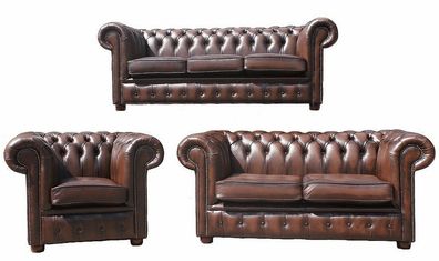 Sofagarnitur Chesterfield Leder Sitz 3 + 2 + 1 Polster Couch Set Garnitur Neu 201853