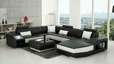 Ledersofa Couch U-Form Wohnlandschaft Ecksofa Garnitur Design Modern Sofa L6003