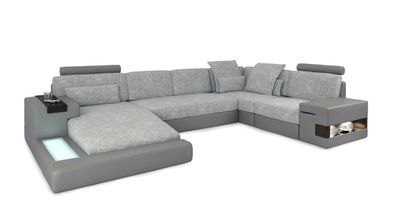 Ledersofa Sofa Couch Polster Ecksofa Garnitur Textil Stoff Big Wohnlandschaft