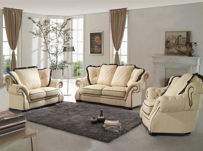 Klassische Couchgarnitur Sofa Polster Sitz Leder Garnitur 3 + 2 + 1 Sofas Couchen
