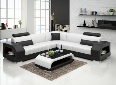 Design Ledersofa Sofa Couch Polster Sitz Eck Garnitur Wohnlandschaft Neu G8001Bw
