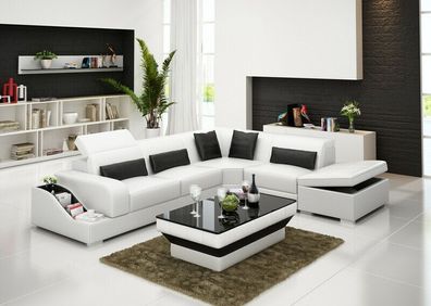 Ledersofa Couch Wohnlandschaft Ecksofa Eck Garnitur Design Modern Sofa G8008D