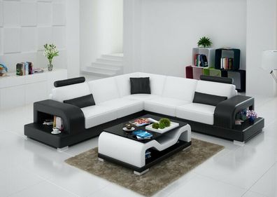 Ledersofa Couch Wohnlandschaft Ecksofa Eck Garnitur Design Modern Sofa G8007B