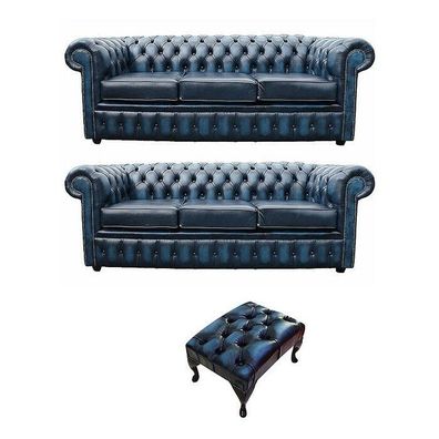Sofagarnitur Chesterfield Leder Sitz 3 + 3 Polster Couch Set Garnitur Neu 201857