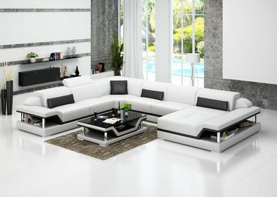 Ledersofa Couch Wohnlandschaft Ecksofa Eck Garnitur Design Modern Sofa G8004