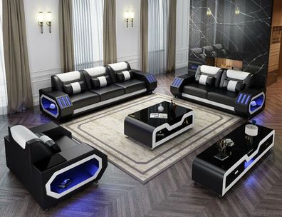 Sofagarnitur Leder Polster Couch Set Sofa 3 + 2 + 1 Sitzer Garnitur G8046D Couchen
