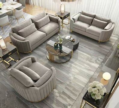 Garnitur Couch Polster Stoff Sofa Couchen Polster Sitz Garnituren 3 + 1 + 1 Designer
