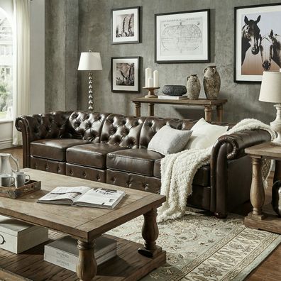 Design Chesterfield XXL Big Sofa 4-Sitzer Couch Leder Couch Polster Sofas Neu