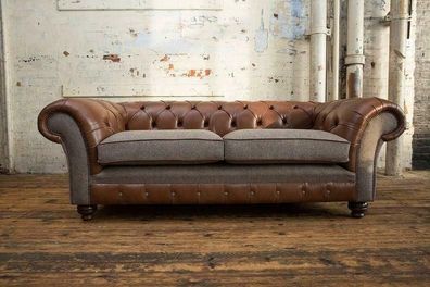 Braune 3 Sitzer Chestrerfield Leder Sofa Couch Polster Garnitur Textil Sofas Neu