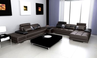 Moderne Design Polster Wohnlandschaft Ledersofa Sofa Couch Sitz Eckgarnitur Neu