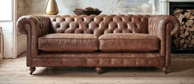 Antik Stil Old Look Leder Sofa 3 Sitzer English Stil Sofas Couch Garnitur Neu