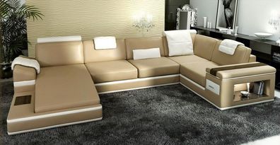 Ecksofa Sofa Couch Polster Leder Garnitur Wohnlandschaft Ecke Wohn Braun PHM104