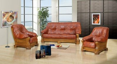 Sessel 100% Leder 1 Sitzer Sofa Couch Poster Garnitur Neu Leder Fernseh ohne 3 + 2