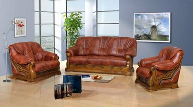 Sessel 100% Leder 1 Sitzer ohne 3 + 2 Sofa Couch Poster Garnitur Neu Leder Fernseh
