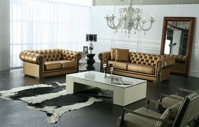 Edle Stil Sofagarnitur Couch Polster Sitz Set Sofas Couchen Leder Textil Polster