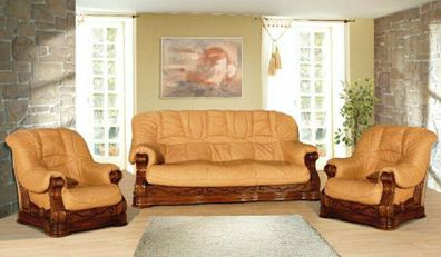 1 Sitzer Fernseh Sessel Sofa Couch Polster Echtes Holz 100% italianisches Leder