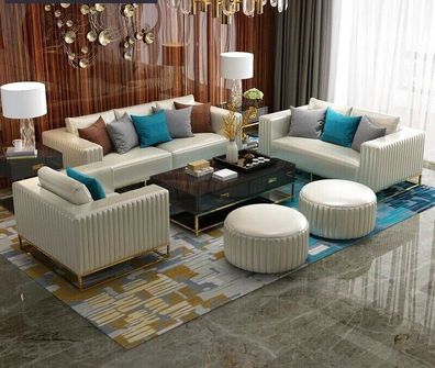 Chesterfield Metall Couch Polster Sitz Garnitur Sofa 3 + 1 Leder Design Garnituren