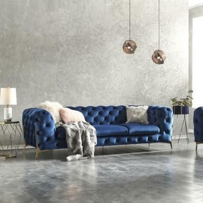 Chesterfield Sofa Garnitur 3 Sitzer Samt Luxus Designer Couch Leder Farbwahl