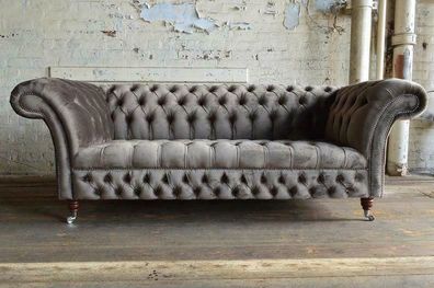 Sofa Luxus Textil Chesterfield Couch Sofas Polster 3 Sitzer Garnitur Grau Samt