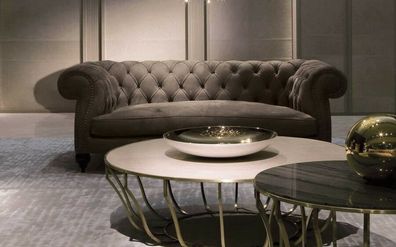 Chestefield Sofa Couch Leder Designer Textil Sitz Polster Garnitur Design 201801