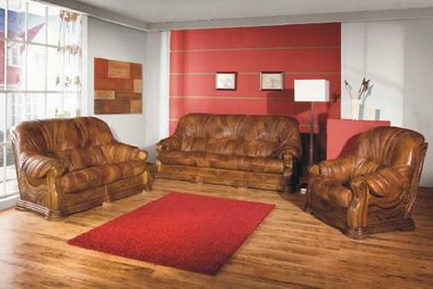 3 + 1 Sitzer Sofagarnitur Rindsleder Sofas Couch Poster Klassisch Leder Set
