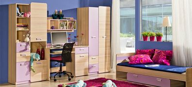 Komplett Jugendzimmer Kinderzimmer Bett Bettkasten Schreibtisch Großer Schrank