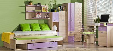 Komplett Jugendzimmer Kinderzimmer Bett Bettkasten Schreibtisch Schrank Regal