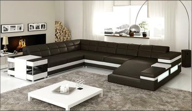 Ledersofa Couch Wohnlandschaft Ecksofa Eck Garnitur Design Modern Sofa 1201B