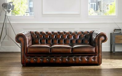 Chesterfield Sofa Polster Couch 3 Sitzer Ledersofa Original Braun Couchen Sofas