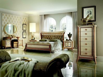Bett + Nachttisch royal Schlafzimmer Polsterbett Barock Rokoko Designer Möbel