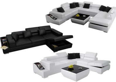 Sofa Couch Wohnlandschaft XXL Couch Ledersofa mit Ottomane Sofagarnitur K5006