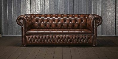 Antik Chesterfield Leder Sofa Couch Polster 100% Echtes Leder 3 Sitzer jvmoebel