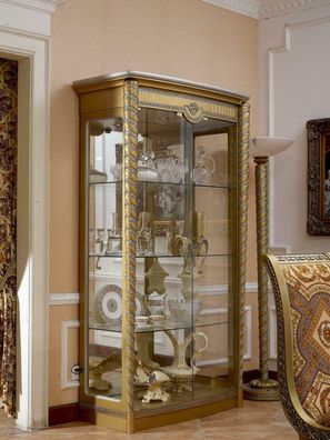 Vitrine Vitrinen Schrank Glasschrank Wohnzimmer Regal Barock Rokoko Echtes Holz