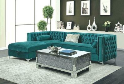 Ecksofa Chesterfield Textil Samt Polster Sofa Couch Sitz Eck Garnitur Turkis