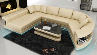 Ledersofa Couch Wohnlandschaft Ecksofa Eck Garnitur Design Modern Sofa R7007