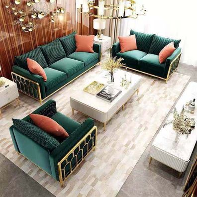 Sofa Couch Samt Polster Sitz 3 + 1 Sitzer Garnitur Design Couchen Sofas Metall Neu