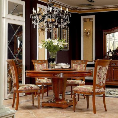 Rundtisch Echtes Holz 6Stühle Esszimmer Runder Tisch Antik Stil Barock Rokoko