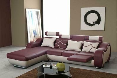 Designer Ledersofa Sofa Couch mit Fußstütze & Barfunktion Wohnlandschaft Polster