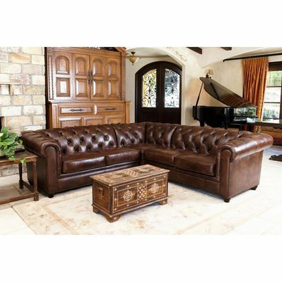 Chesterfield Ecksofa Sofa Couch Ledersofa Polster Eck Couch Garnitur Design #333
