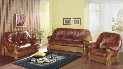 Fernseh Sessel Sofa Couch Polster 1 Sitzer 100% Leder Polster Echtes Holz Neu